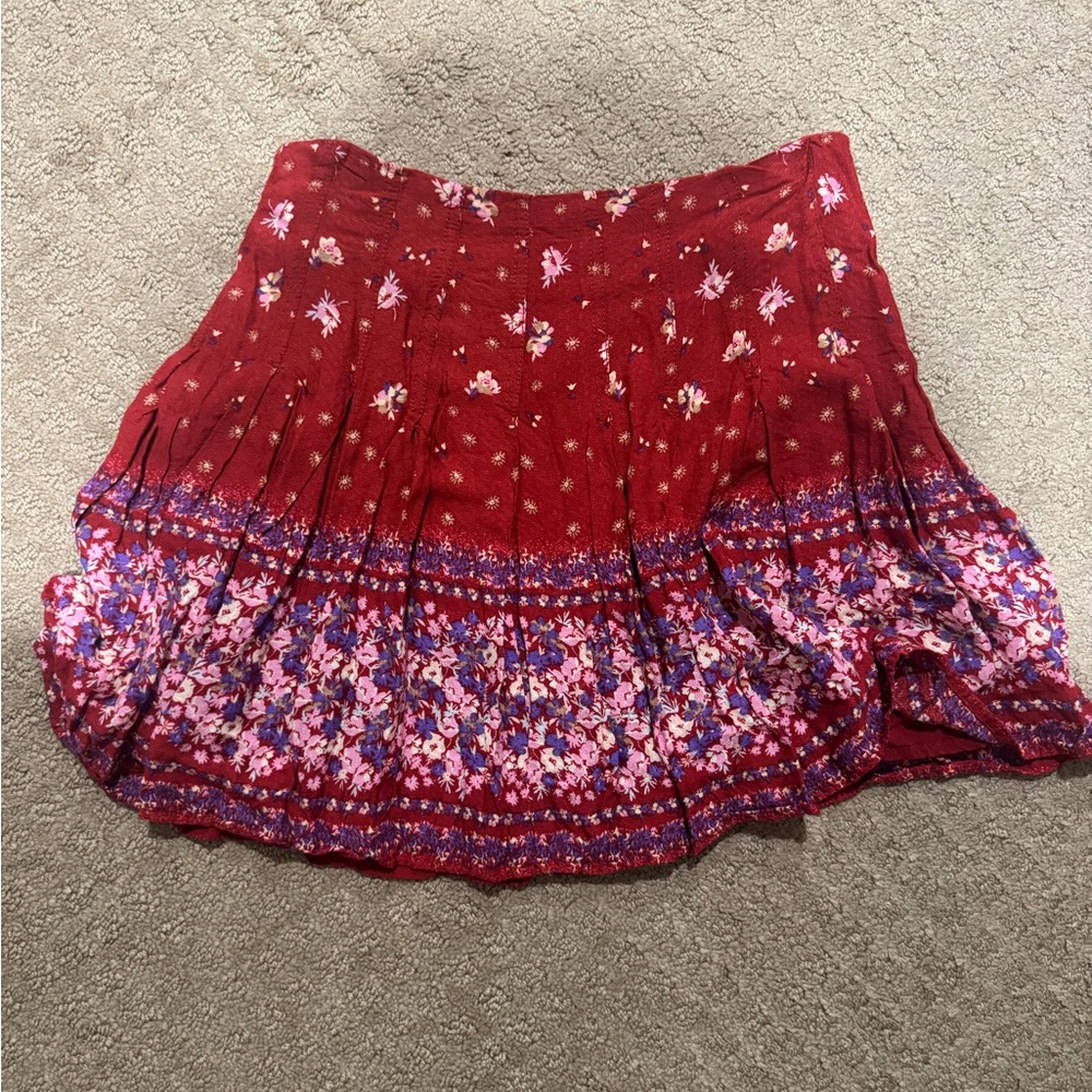 Free People Red and White Skater Mini Skirt